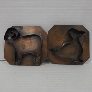Vintage Pfaltzgraff Village Solid Copper Cookie Cutters Ram Duck Set of 2 USA